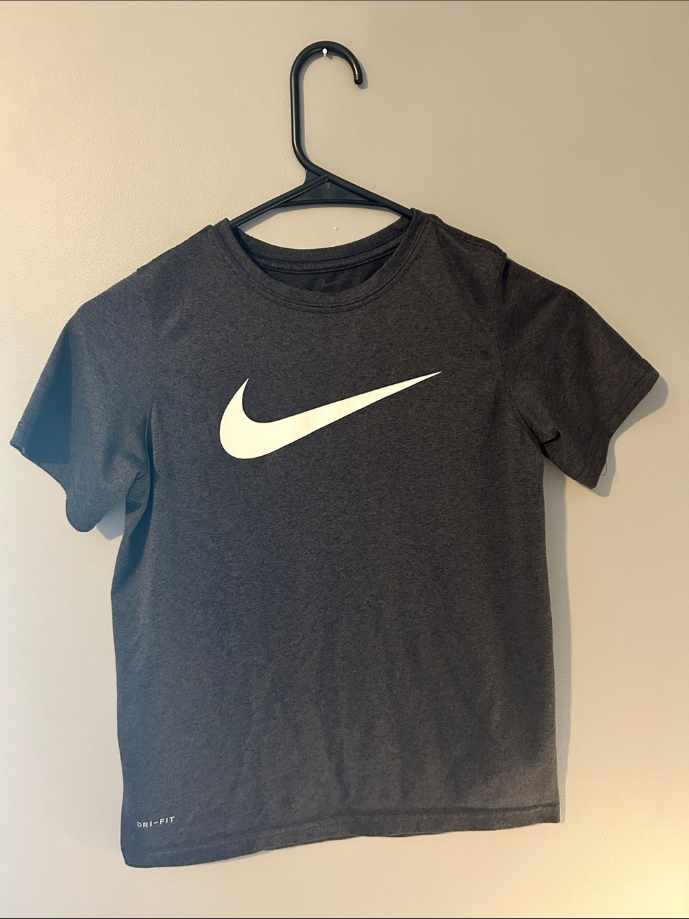 Nike Kids' Medium DRI-FIT Charcoal T-Shirt with White Swoosh